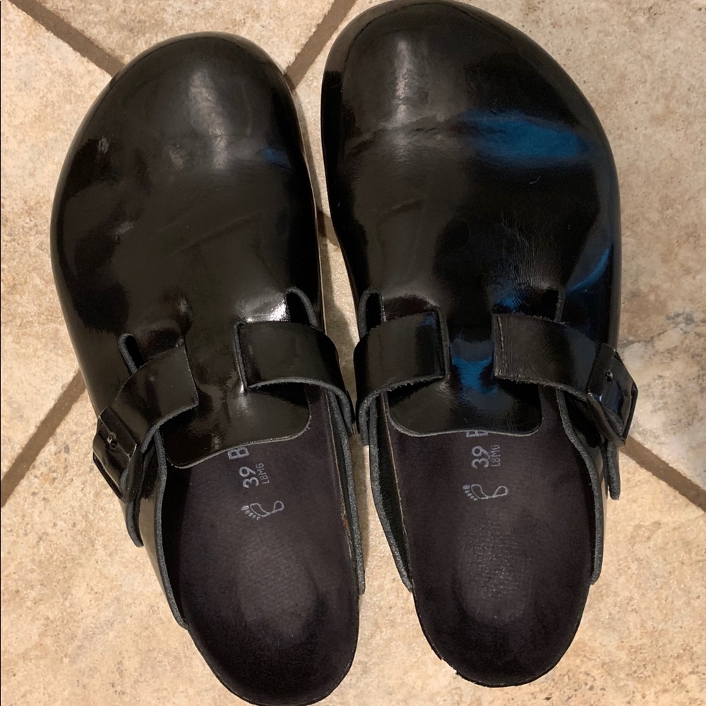 Birkenstock Black Patent Boston Clogs